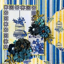 Handmade French Country Blue Bird Cage DREAM 12x12 Premade Scrapbook Layout Page