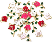 16PCS Enamel Rose Flower Charm Pendant for Jewelry Making or DIY Crafts