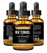 VITAMIN C SERUM 30% + E + RETINOL + HYALURONIC ACID (HA) Organic Anti Aging USA