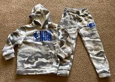 Boys NBA Camouflage Pullover Hooded Sweater and Pants Set - Gray, Size L 4 