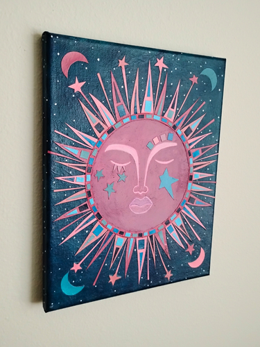 Sleeping Sun Art Boho Galaxy Celestial Mystical Spiritual Blue Pink Purple 8x10 - Picture 2 of 3