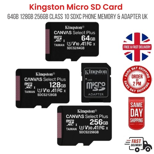 Kingston Micro SD Card 64GB 128GB 256GB Class 10 SDXC Phone Memory & Adapter UK - 第 1/4 張圖片