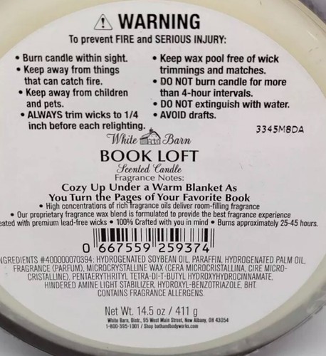 Bath & Body Works / White Barn BOOK LOFT 3-Wick Scented Candle Large 14.5 oz NEW - Picture 3 of 3