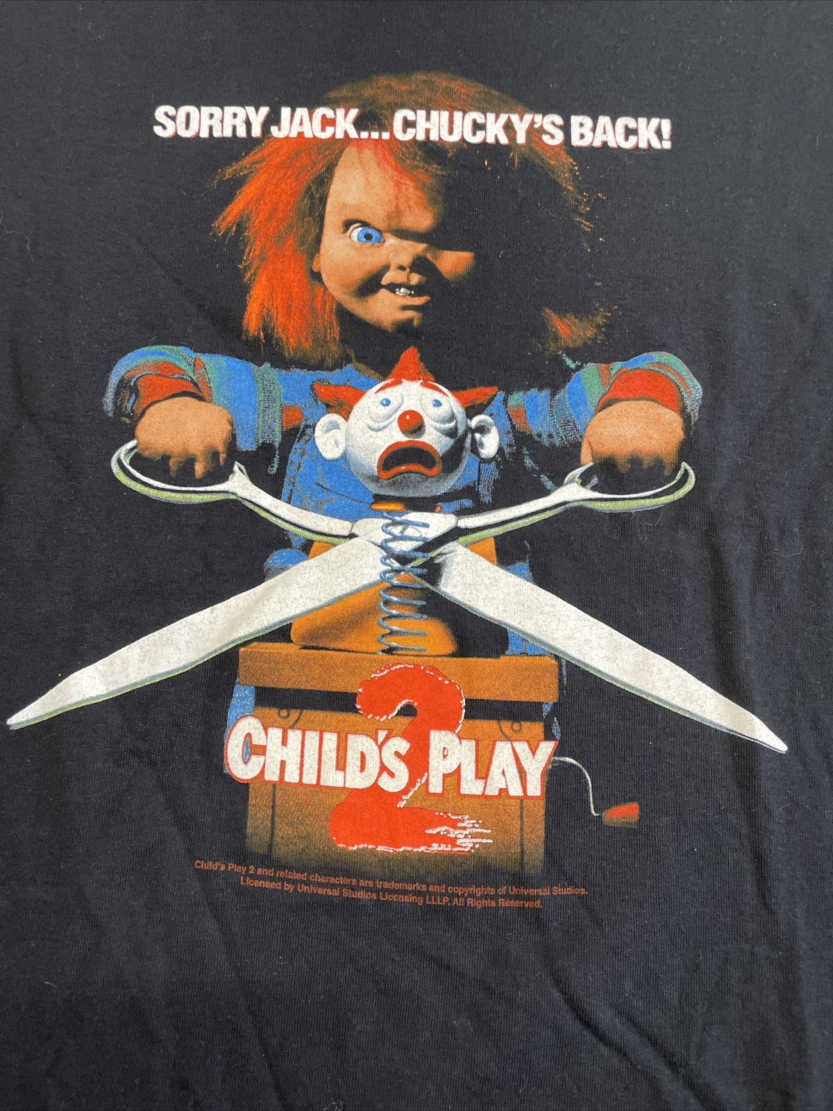 Vintage 2000s Child’s Play 2 T-Shirt Chucky Men Size L Black Crewneck Movie Film image 2