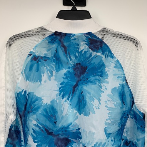 Fabletics Jacket Womens Large Atlanta White Blue Floral Zip Mesh Sleeve Bomber - Picture 10 of 12