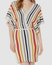 $121 Cupcakes And Cashmere Women's Beige Striped Knit Sweater Dress Size M