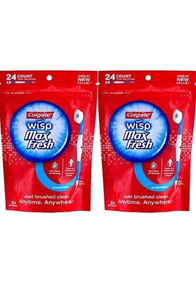 Colgate Max Fresh Wisp Disposable Mini Toothbrush, Peppermint - 24 Count, 2-Pack