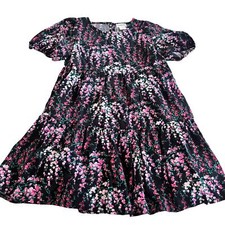 Crewcuts Girls Black Floral A-Line Tiered Puff Sleeve Dress size 4