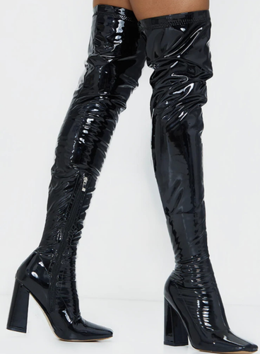 patent leather stretch boots