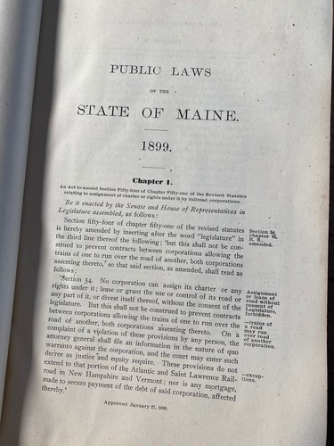 1899 "LAWS OF MAINE" 497 Pages ~ Divorce, Fishing, Apothecary, Street Railroads - Picture 2 of 12