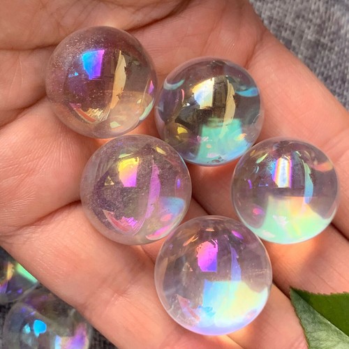 TOP Natural Rainbow aura sphere titanium quartz crystal ball healing 5PC - Bild 10 von 12
