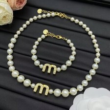 Classic Women Girls Pearl Choker Weddding Necklace Bracelet Fashion Jewelry Set