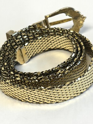 Vintage WHITING & DAVIS CO GOLDTONE METALLIC MESH BELT EUC 27-30