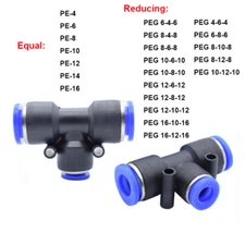 T Piece Adapter Pneumatic Push In Fittings Tee Connector Equal/Reducing Air Hose
