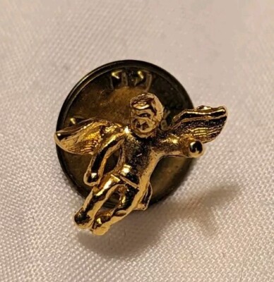 Guardian Angel Cherub Lapel Pin Gold Tone Winged Angel Pinback Charm ...