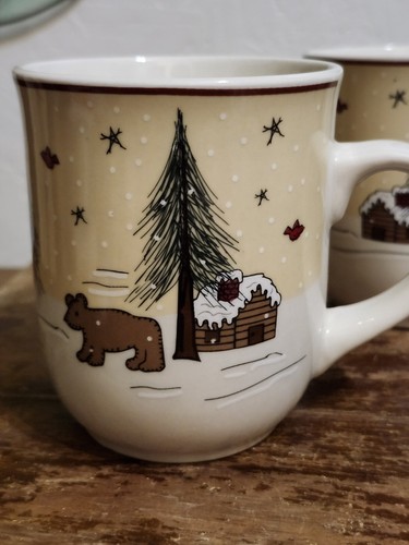 Ginger Creek Tea Coffee Mugs Northwoods Moose Cabin Canoe Stoneware Set Of 4 - Picture 3 of 10