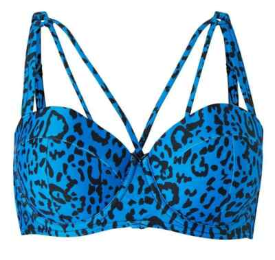 Damen Leopard Bikini Oberteil Wolf & Whistle gepolstert Bügel blau UK 36D Bademode