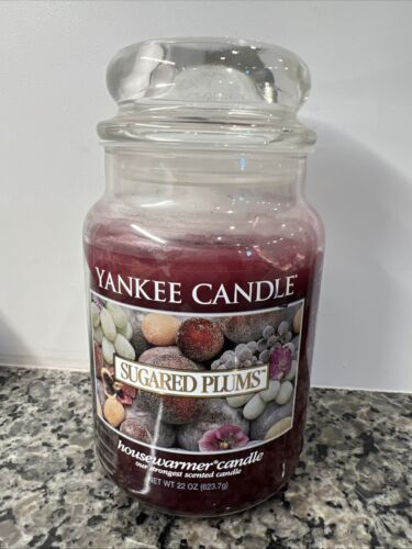 Yankee Candle Sugared Plums Scented Housewarmer Candle Black Band 22oz Used Some