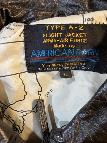 VTG Men's TYPE A-2 Brown Leather Bomber Flight Jacket Coat American Born Size L - Picture 8 of 9