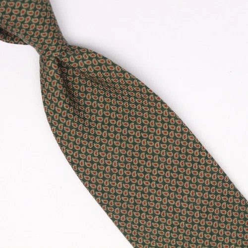 John G Hardy Mens Wool Necktie Green Gold Red Mini Paisley Print Tie Italy