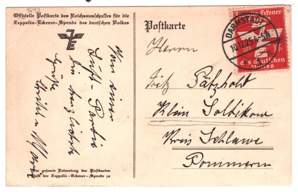 GERMANY Postcard ZEPPELIN *ECKENER-SPENDE* 10pf Tied 1925 POSTAL CDS KZ129 - Image 2 of 4