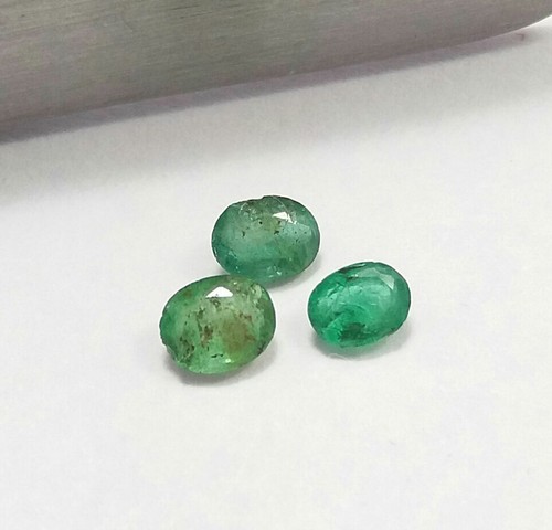 0.57 Ct Natural Oval Cut Top Green Zambian Emerald 3 Pcs Lot Untreated Loose Gem - Picture 4 of 6
