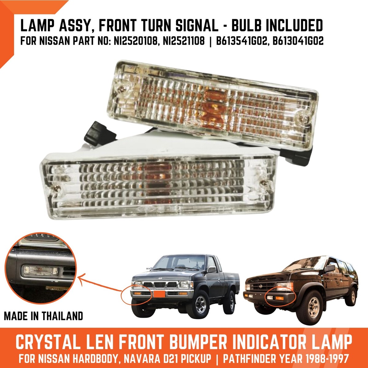 Pair Front Bumper Turn Signal Light for Nissan NAVARA D21 Hardbody
