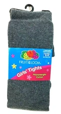 Girls Fruit Of The Loom Gray Heavyweight Cotton Tights Size 12-16 - CL1