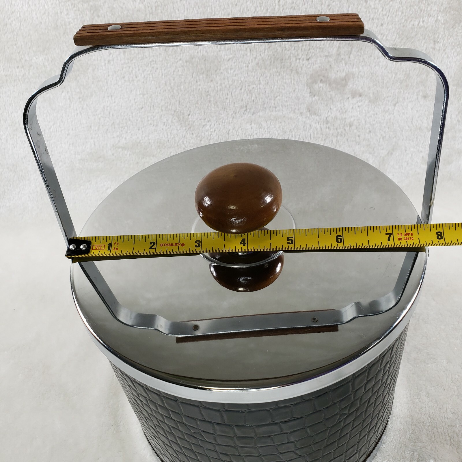 Vintage Retro Black Faux Leather Alligator Ice Bucket Chrome Lid by Atapco