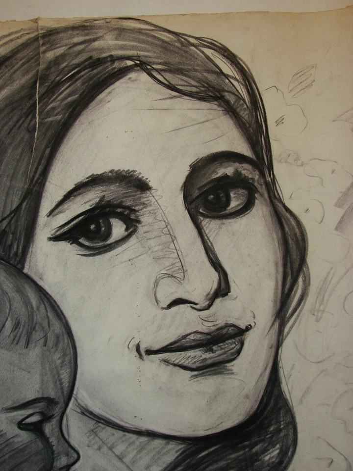 Ukrainian Soviet USSR Painting portrait mother and child woman poster realism - Image 3 of 4