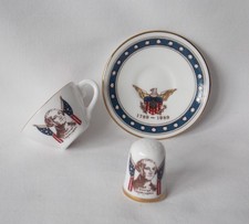 GEORGE WASHINGTON 200 YEARS CAVERSWALL CHINA MINIATURE CUP SAUCER & THIMBLE 1989