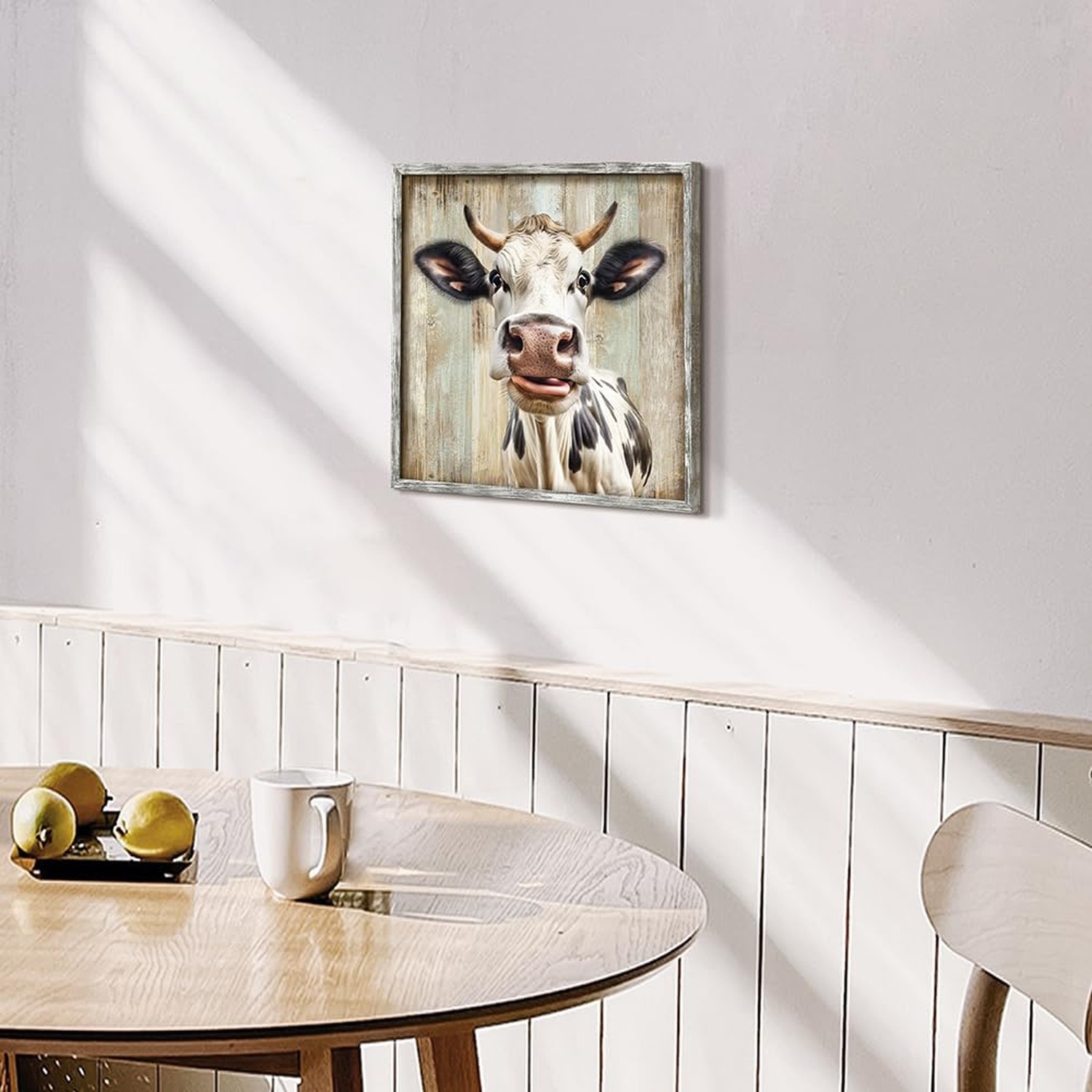 Farm Animal Wood Wall Art: Farmhouse Cow Framed Print Decor Rustic Picture Fu...