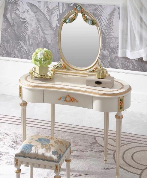 Exklusiver WeißEr Schminktisch Designer Polsterhocker Luxus MöBel-image