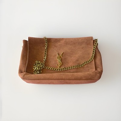 Saint Laurent Brown Shoulder Bag Gold Chain Strap YSL Logo Magnetic Closure