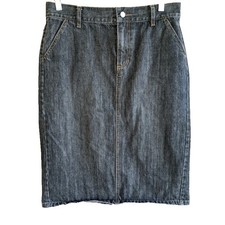 Vintage Y2K Gap Skirt Sz 10 Midi Jean 2002 Dark Wash Slit Denim Demure Western