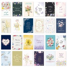 24 Pack Floral Get Well Cards with Self-Adhesive Envelopes 4X6 Boxed