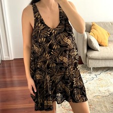 Free People Ellie Velvet Studded Mini Sleeveless Dress Size S Brown Beige Print