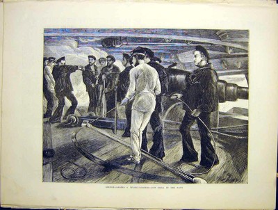 Original alter antiker Druck Verschlusslader Vorderlader Geschütz Bohrmaschine Marine 1870