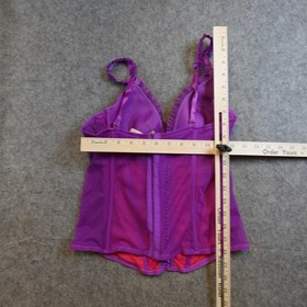 Victoria Secret Corset Women 36C NWT Purple Boned Mesh Ruffle Bustier Y2K