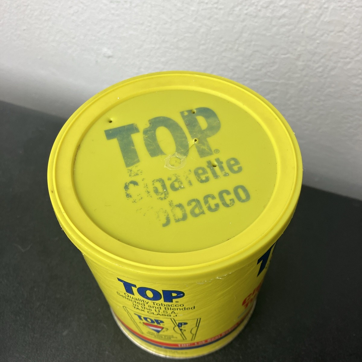 Vintage TOP Cigarette Tobacco Tin 6 oz Yellow Can Republic Tobacco Illinois 