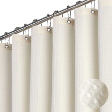 Long Fabric Shower Curtain 72x78 Waffle Textured Heavy Duty with 12 Hooks