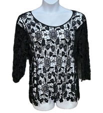 Floral Sheer Top Womens L Black Lace Y2K Whimsigoth Dark Fairy Vampcore Witchy