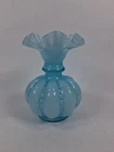 Vintage Fenton Blue Opaline Glass Vase Hobnail Melon Body Ruffled Rim 6"