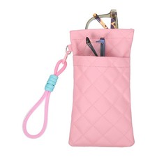 Double Eyeglasses Case Pouch with Carrying Strap, Pink