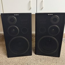Vintage Pair Sony SS-D115 Bookshelf Speakers 3 Way Black Wood 6ohm 70w Shelf Box