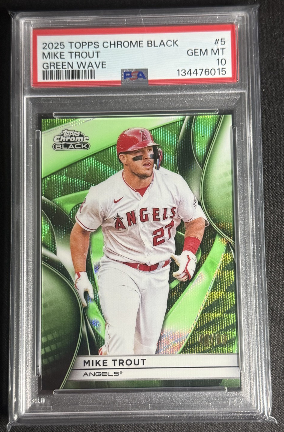 2025 Topps Chrome Black - Mike Trout #5 Green Wave Refractor /99 PSA 10 view 1