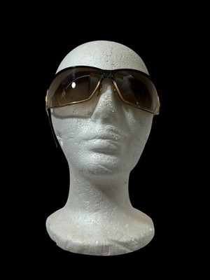 Vintage Versace Mod 2040 1166/13 Black And Gold Wrap Shield Sunglasses Y2K Italy
