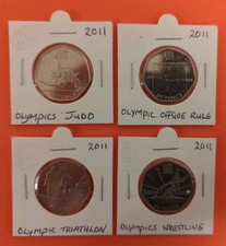 (Lot 9) LONDON OLYMPICS 2011 50p Coins - JUDO, FOOTBALL, TRIATHLON, WRESTLING.