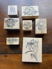 Flower Mounted Rubber Stamps, Mixed Floral Stamps Set of 7, Mixed Brands