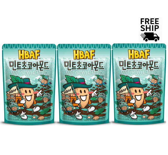 HBAF Mint Chocolate Almond 120g × 3-Pack | Korean K-snack | Sweet Cool Crunchy